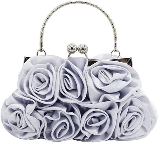 Meliya Ladies Satin Rose Evening Handbags Wedding Bridal Clutch Purse Party Prom Shoulder Bag