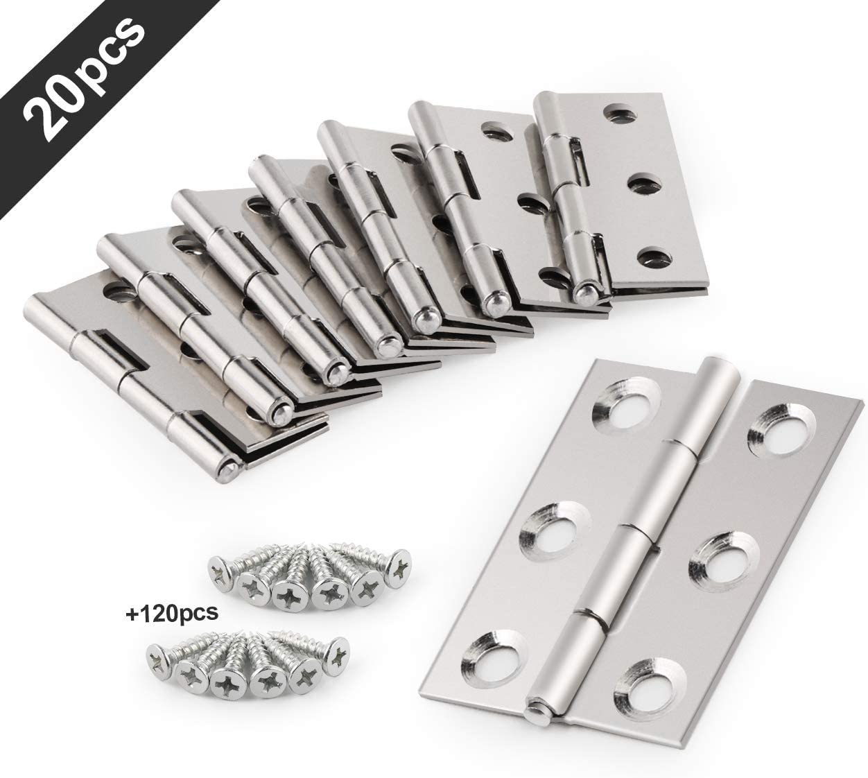 Anstore 1.73‘’ Butt Hinges 20pcs 44mm Folding Door Hinges Silver Stainless Steel Ball Bearing Hinges Thickened Internal Door Hinges with 120pcs Screws,for Home Door,Window,Storage Box Repair