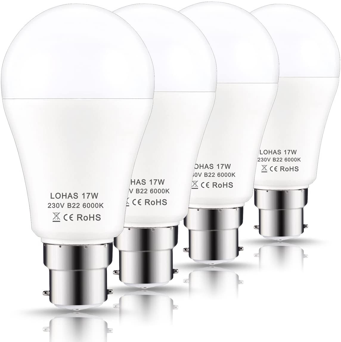 LOHAS B22 LED Bulbs 150W Equivalent, 17W LED Bayonet Light Bulb, Cool White 6000K, Super Bright 1600Lm, Non-Dimmable