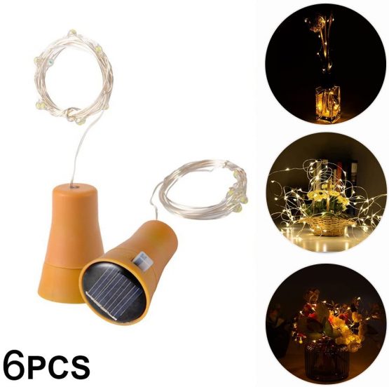 6pcs 10 Led Solar Cork Wine Bottle Fairy Light with 1M Copper Wire Shape Bar lamp for Bottle, Party, Wedding, Festival and Halloween(Warm White) - Image 2