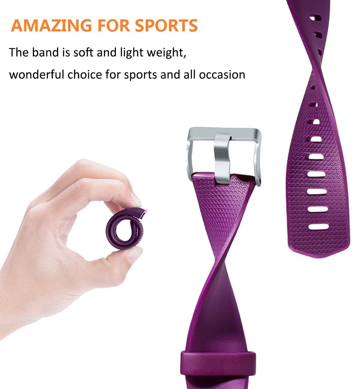 Fitbit Charge 2 Straps, Soft Accessory Strap, Secure Metal Clasp for Fitbit Charge 2 (6.7"-8.1")- Purple, Porpora, Large - Image 3