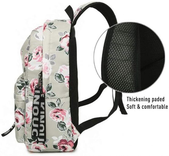 Floral School Bag Backpack for Teenage Girls, Uniuooi Secondary College School Students Satchel Book Laptop Bag Waterproof Travel Rucksack Women Ladies (Black) - Image 3