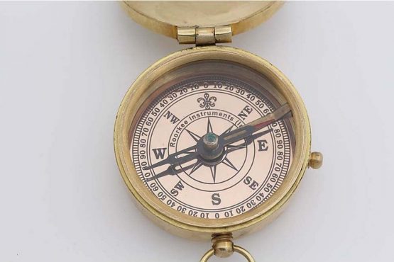 Roorkee Instruments (INDIA) Ralph Waldo Emerson Quote Solid Brass Compass with Anchor Embossed Leather Case - Image 2