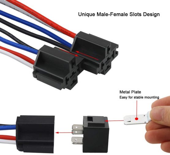 QitinDasen 5Pcs Professional 4 Pin Car Relay, 12V 40A SPST Auto Relay with Socket and Color-Labeled Wires Harness, for Car Truck Moto Boat (Black) - Image 3