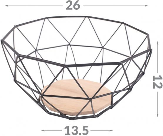 Chefarone Fruit Bowl - Countertop Metal Fruit Basket - Black Fruit Bowls Vintage Style - Keeps Fruits and Veg Fresh - 26 x 26 x 12 cm (Black) - Image 4