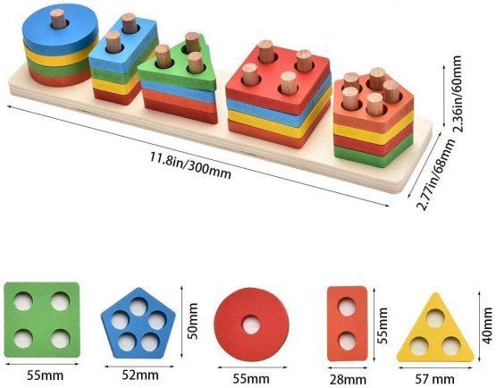 Afunti Wooden Shape Sorter Puzzle Toy Stacking Blocks Stacker Toy Geometric Sorting Board Educational Toys for Kids Toddler 1 2 3 4 5 Years Old Boys Girls - Image 4