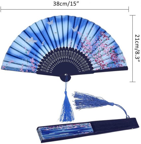 3 Pack Folding Fans,Handheld Bamboo Silk Fabric Folding Hand Fans with Tassel Wooden Chinese/Japanese Hand Fans Folding Hand Held Fans for Women Wedding Party Decoration - Image 3