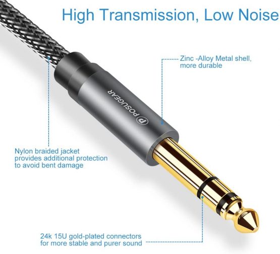 6.35mm to 6.35mm Stereo Cable 2M, POSUGEAR 1/4 Inch Male TRS Speaker Amp Cable Jack with Nylon Braid Aluminium Alloy Housing for Electric Guitar, Bass, Amplifier, Keyboard Professional Instrument etc - Image 4