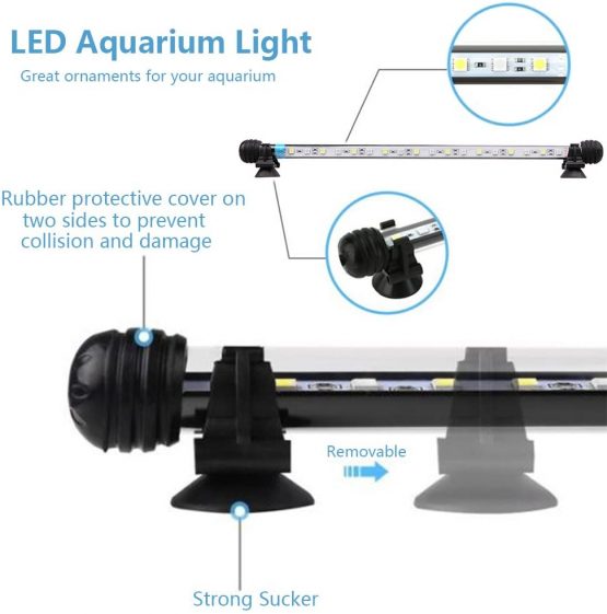 VARMHUS Submersible LED Aquarium Light, 37 cm Underwater Fish Lamp Waterproof Aquarium Lighting for Fish Tank (Blue and White Color) - Image 2
