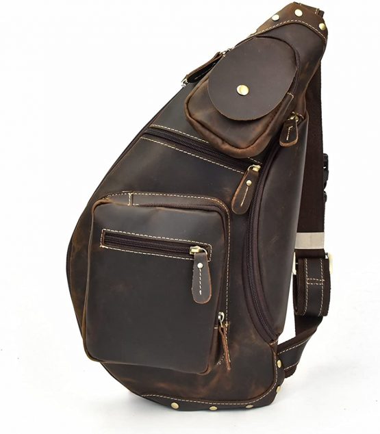 LUUFAN Men's Genuine Leather Sling Bag Chest Bag Cross Body Bag Cross Durable Shoulder Backpack