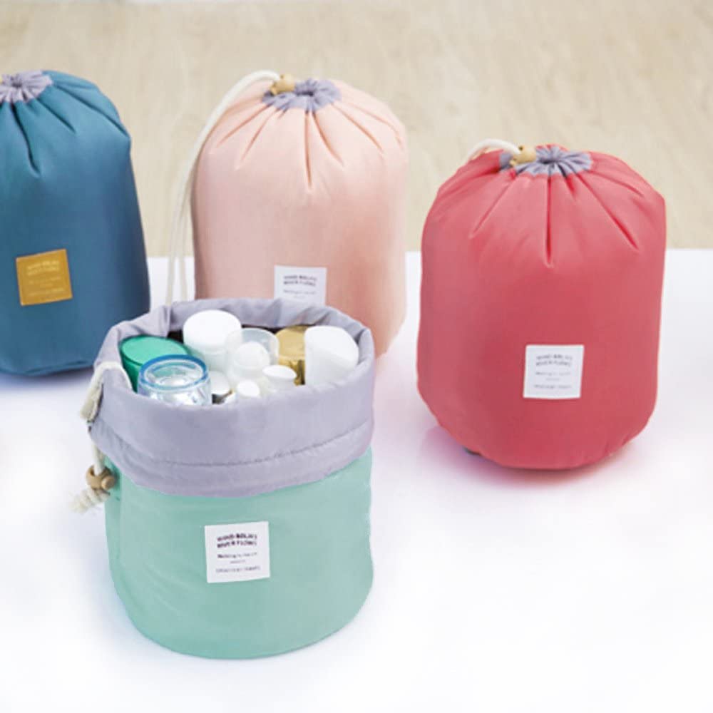 Large Barrel Shaped Travel Cosmetic Bags Nylon Organizer Drawstring Toiletry Bags for Women Ladies Barrel Cosmetic Bag Multifunction Makeup Bag Toiletry Organizer Bag - Image 4