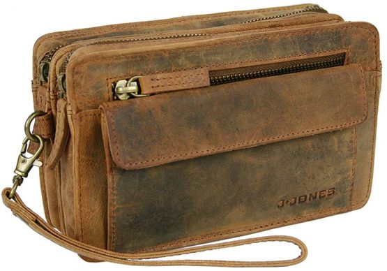 Wallet Mens Leather Business Style Clutch Bag with Wrist Strap Js