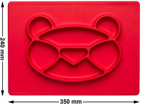 Kids Plate Baby Silicone Eating Mat Place Mat Placemat Anti-Slip Baby Plate (Panda, Red) - Image 3