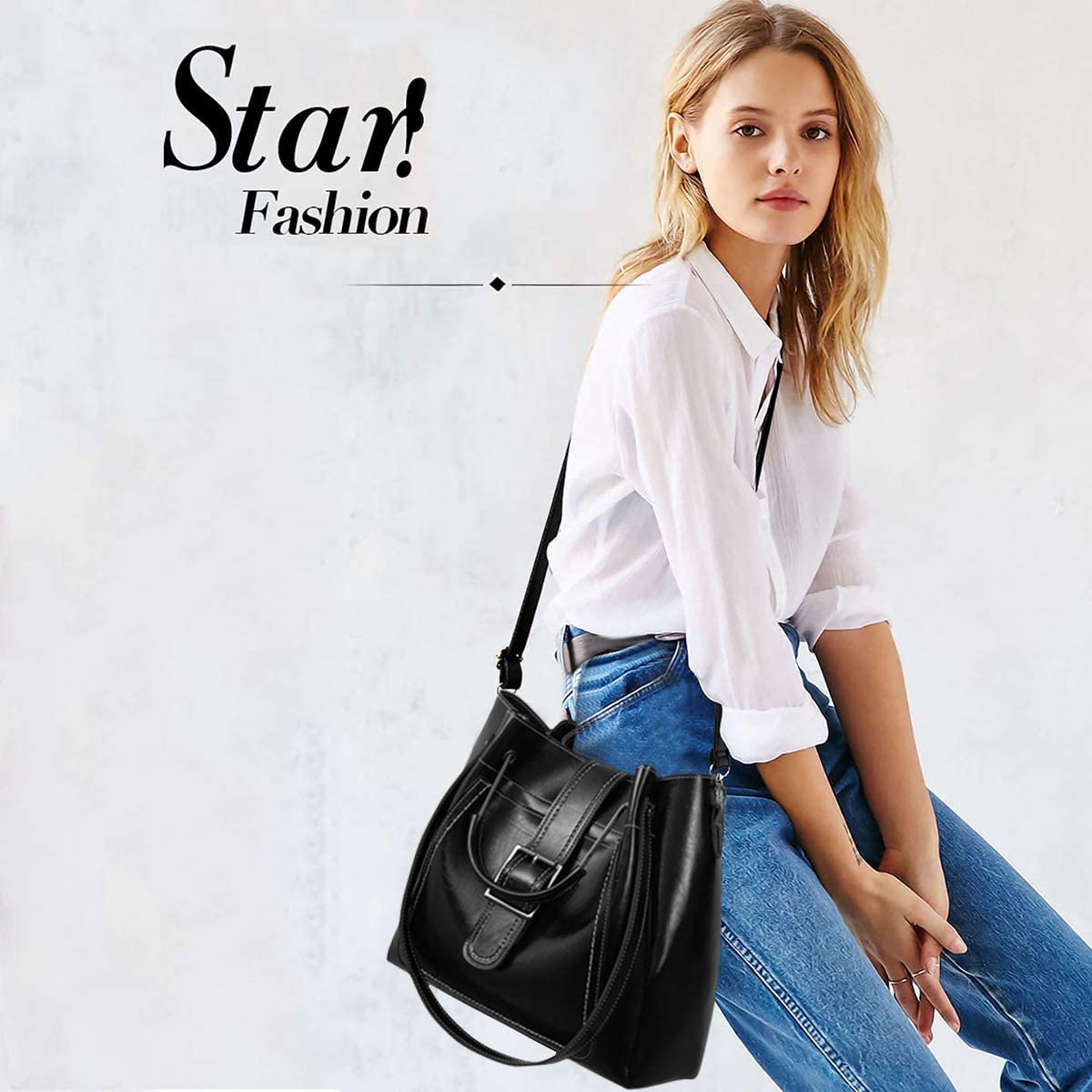 NICOLE&DORIS Women Handbag+Shoulder Bag+Purse 3pcs Bag Tote for Women Black - Image 2