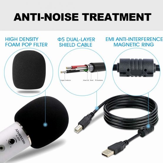 USB Microphone -Alvoxcon Computer Mic with Headphone Monitor Jack for Mac & Windows PC, Laptop, Podcasting, Studio Recording, Steaming, Twitch, Voiceover, PS4 Gaming, YouTube Video,with Desktop Stand - Image 2
