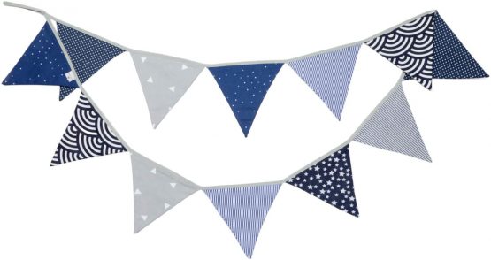 PREMYO Fabric Bunting Flags - Baby Shower Decorations Boys Nursery - Colourful Double Sided Banner Blue Grey