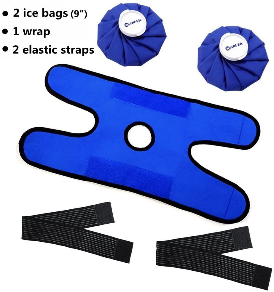 WORLDBIO Ice Bag for Injuries, 2 Ice Bags & Wrap, Hot Cold Therapy