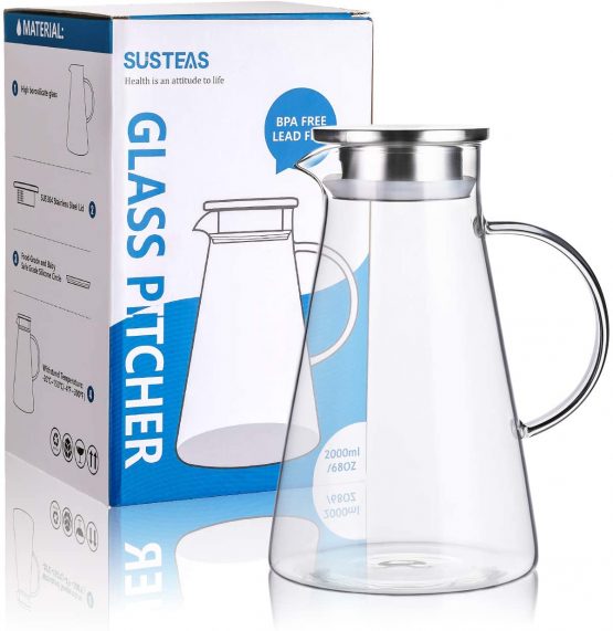 SUSTEAS 2.0 Liter 70 Ounces Glass Pitcher with lid iced Tea Pitcher Water jug hot Cold Water ice Tea Wine Coffee Milk and Juice Beverage Carafe - Image 2