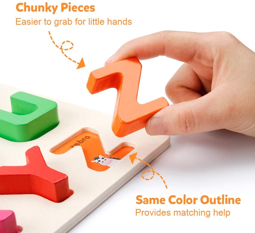 Wooden Alphabet Puzzle ABC Letters Peg Board Knob Jigsaw Blocks Early Learning Educational Toy Gift for 1 2 3 Year Old Toddler Baby Kids - Image 3