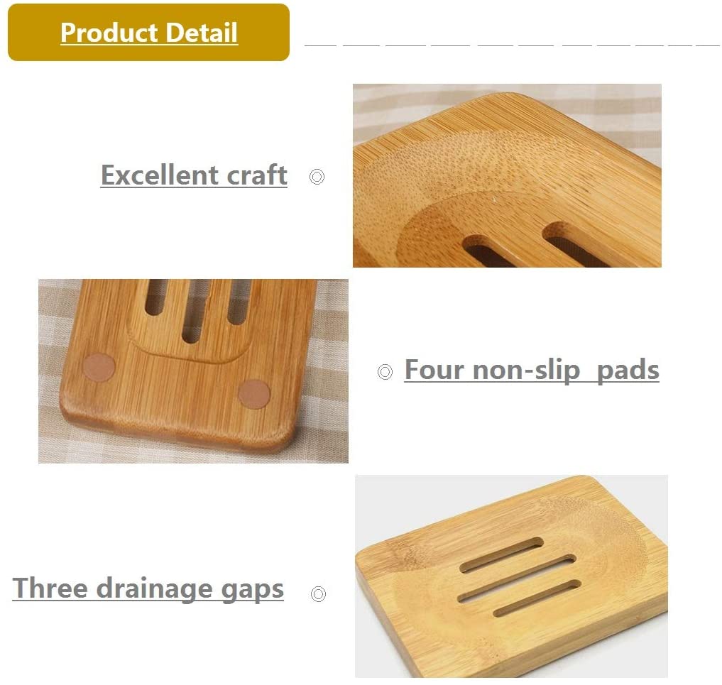 Fittolly 2 Packs Natural Wooden Bamboo Soap Dish Storage Holder Soap Holder for 
