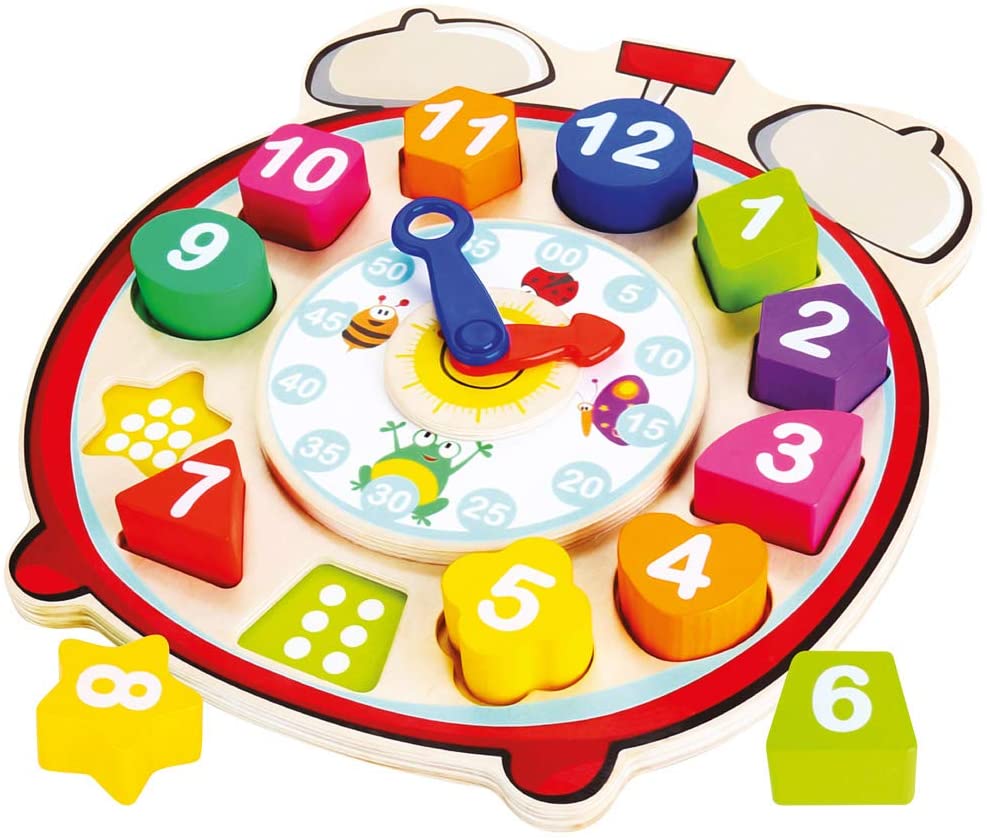 Bino 84053 Shape Sorter Clock Toy. Wooden Puzzle Clock for Children Educational Toy for Learning Time Shapes - Image 2