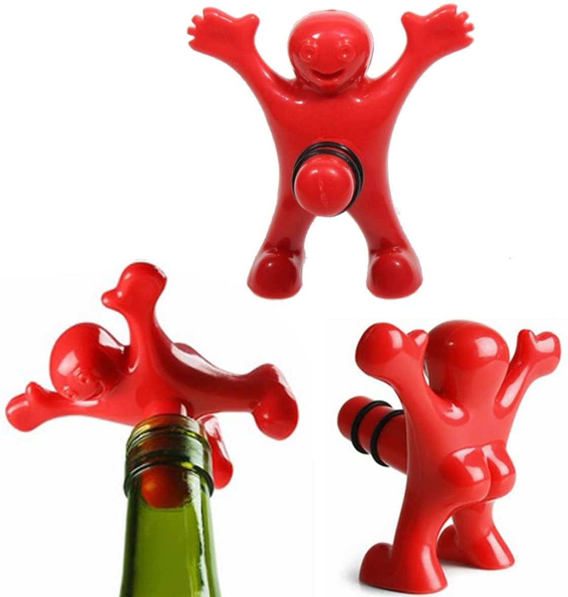 Happy Man Bottle Opener Wine Bottle Stopper, Wine Bottle Corkscrew, Beer Bottle Opener, Gag Gift, 3-and-1, Wine Sealer - Image 3