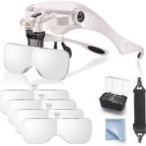 ANDSTON Head Mount Magnifying Glass with 2 Led Professional Jewelers Loupe Light Bracket and Headband are Interchangeable 1.0X,1.5X,2.0X,2.5X,3.5X