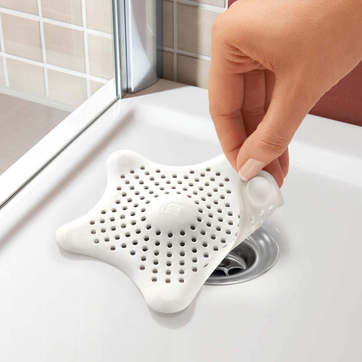 Umbra Starfish Hair Catcher, Fun Drain Cover Fits Most Standard Tub and Shower Drains, 6" Diameter, White - Image 3