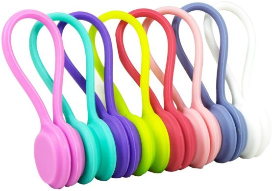 Magnetic Cable Clips Pack of 8 Reusable Fastening Cable Ties Adjustable Straps Wire Cord Management Rubber Twist Ties for Headphones USB Cables - Image 3