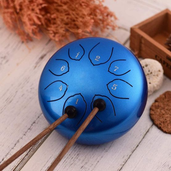 Musfunny Steel Tongue Drum 8 Notes 6 Inches Percussion Instrument C-Key Handpan Drum with Bag,Couple of Mallets Wiping Cloth for Musical Education Concert Yoga (Blue) - Image 2