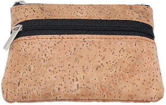 Boshiho Coin Purse Zipper Vegan Cork Coin Pouch Petty Change Holder with Key Ring (Tan)(Size: 4.3 x 3.3 x 0.2 inch) - Image 3