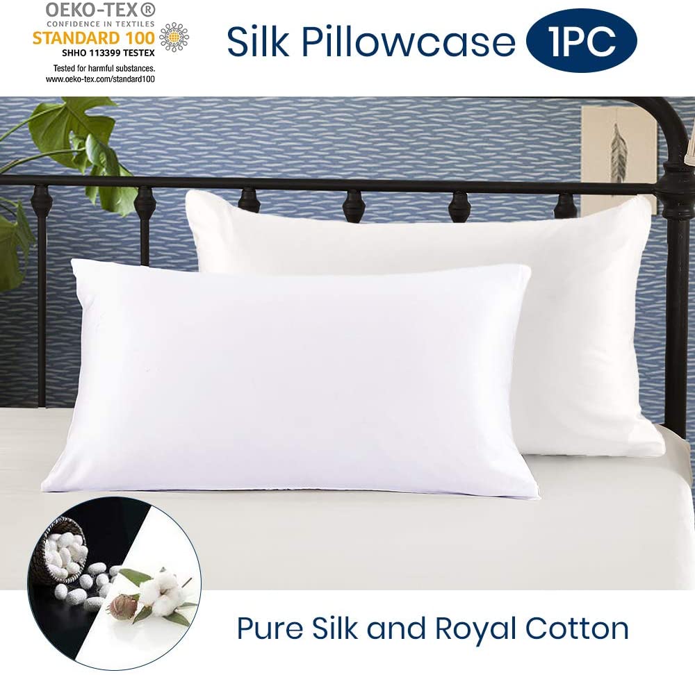LILYSILK 100 Pure Mulberry Silk Pillowcase Cover for Hair with Cotton Underside Charmeuse Hypoallergenic 1pc White Standard 50x75 cm 19 Momme 30-day Gurantee Bag Package