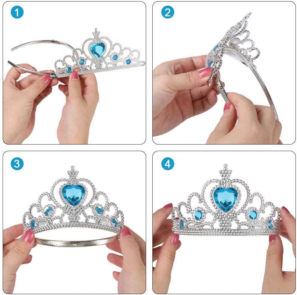 Vicloon Elsa Princess Dress Up Accessories, Crown Wand Blue Gloves Tiara braids Necklace Ring Earrings Set of 8 - Image 4