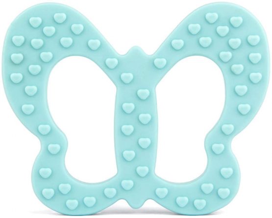 PREMYO Teething Toy for Baby Teether Silicone - Soothes Sore Gum Pain - Easy to Grab BPA Free Butterfly Turquoise