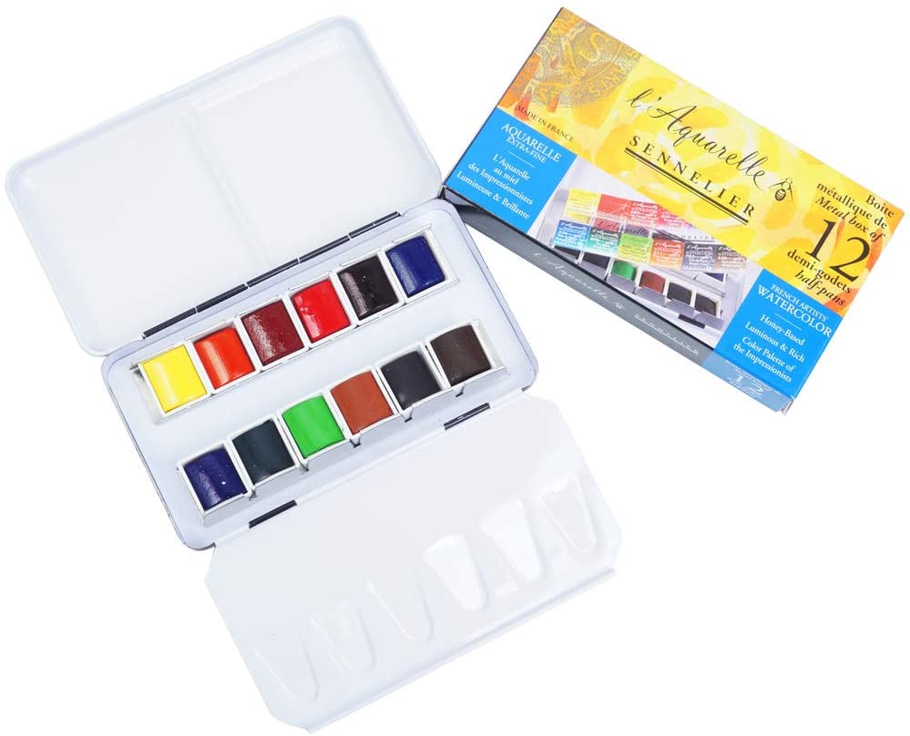 Sennelier Watercolour Metallic Tin of 12 Half Pocket Set, Yellow, 12 Unité (Lot de 1)