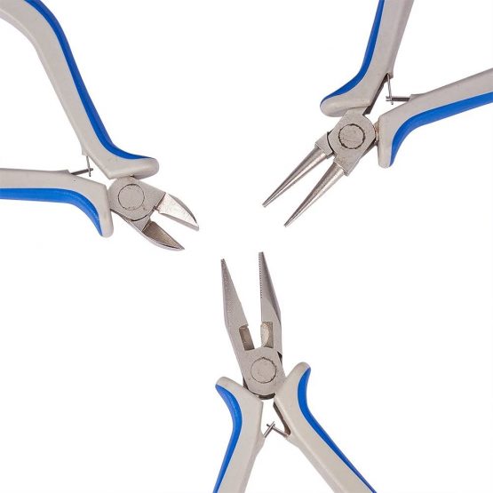 PandaHall 1 Set 3 pcs Jewelry Pliers Sets, Round Nose, Side Cutting Pliers and Wire Cutters, Blue, 110-125x70mm - Image 3