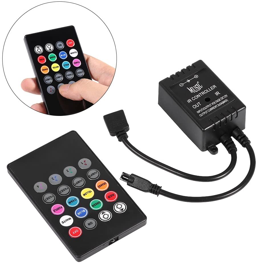 Garosa Portable LED Music Controller with 20-Key IR Remote & Sound-Activated Sensor for RGB Flexible Strip Lights - Image 3
