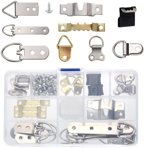 FEPITO 96 Pcs Photo Frame Hanging Hooks Kit, 9 Models Picture Hanger Hooks with Screws for Office Family Photo Picture Painting Hanging Assorted Types - Image 2