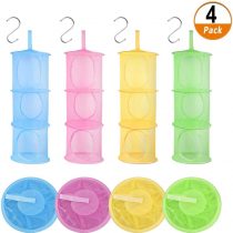 Heqishun 4 Pack Hanging Storage Basket with 4 S Hooks, Foldable Space Saver Bags Organizer Kids Mesh Storage Box Basket for Wardrobe, Bathroom and Kitchen