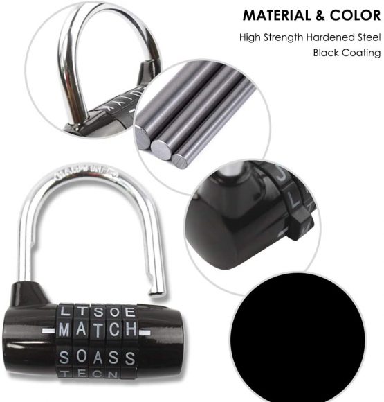 JJOnlineStore - 5 Letters Combination Padlock | Outdoor Padlock Weatherproof | Code Padlock Combination | Heavy Duty Padlock for Gym Locker, Gate, Fence, School, Toolbox, Hasp (Black, 8mm) - Image 3