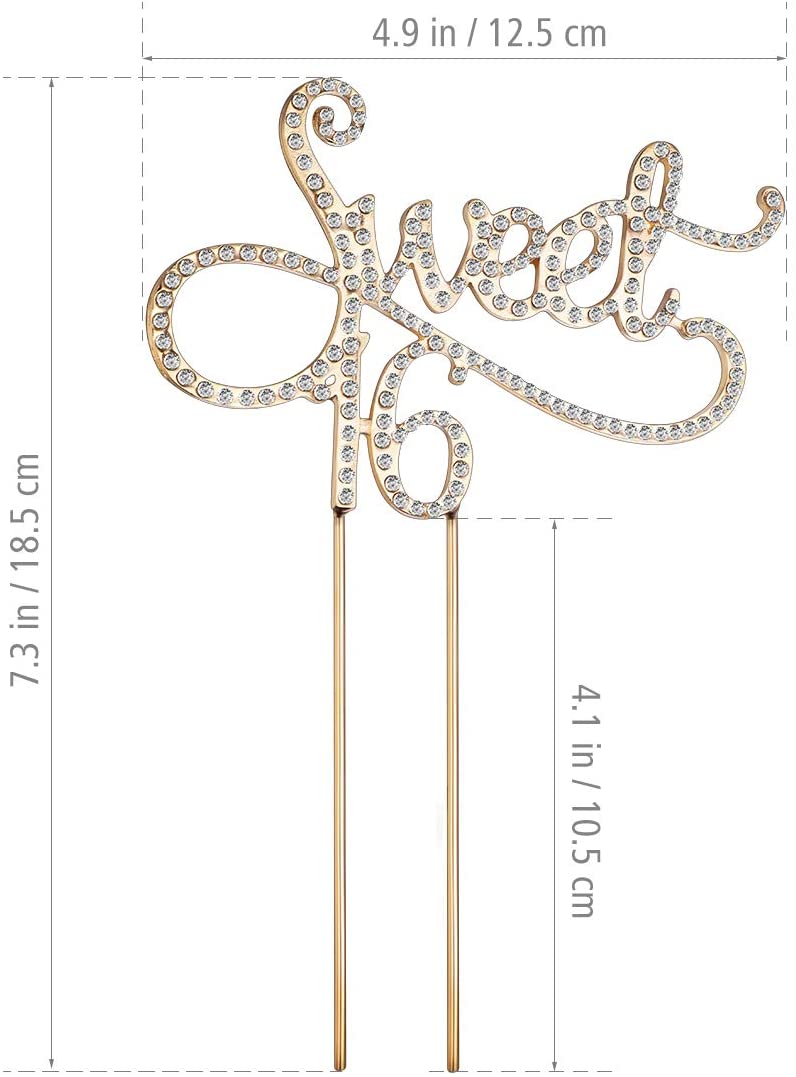 TOYMYTOY Monogram Sweet 16 Cake Topper 16th Birthday Anniversary Crystal Rhinestones Decorative Cake Topper (Gold) - Image 3