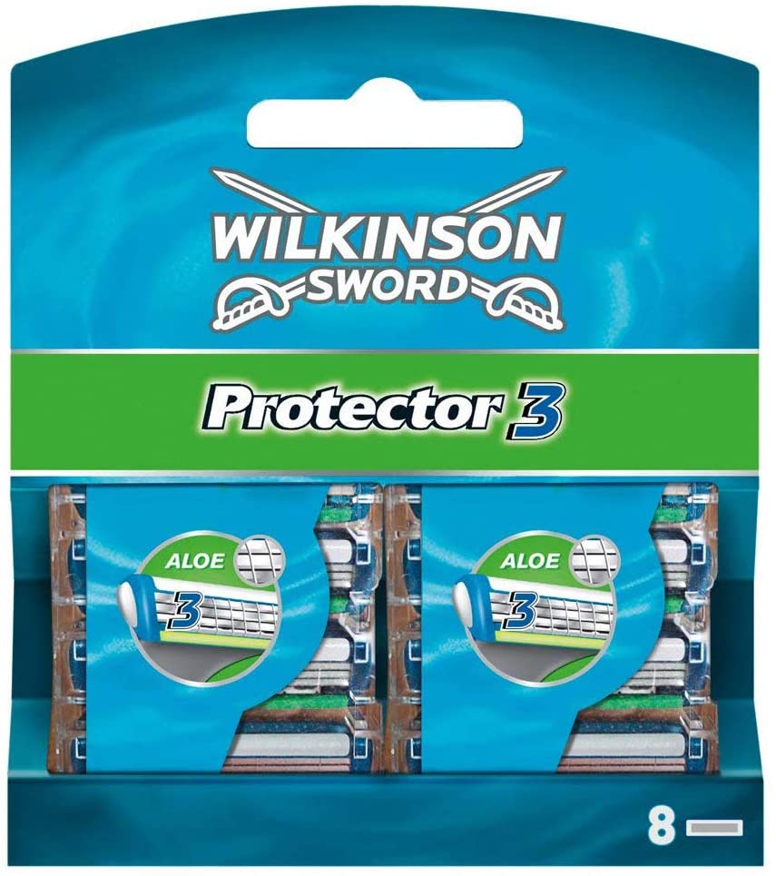Wilkinson Sword Protector 3 Men's Razor Blade Refills x 8, Blue, 8 count (Pack of 1)