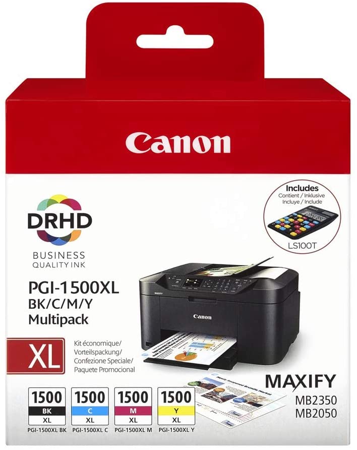 Canon PGI-1500 XL C M Y BK Pack of 4 cartridges Yield XL (Black XL Cyan XL Magenta XL Yellow XL) Genuine Canon (Plastic Pack)