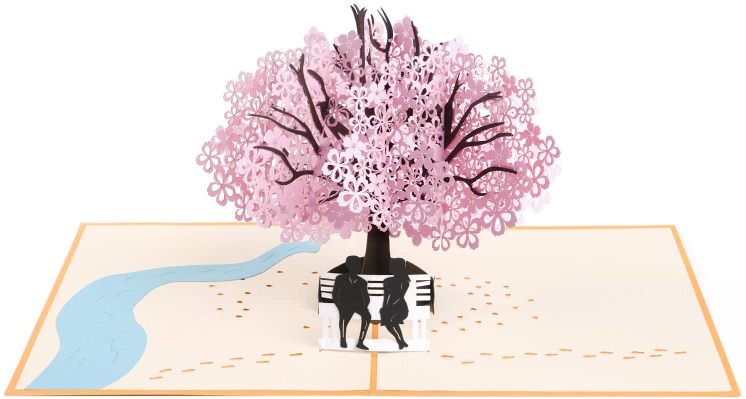 Vicloon 3D Card, Pop Up Greeting Card Cherry Blossom Wedding Card, Anniversary Card, Birthday Card