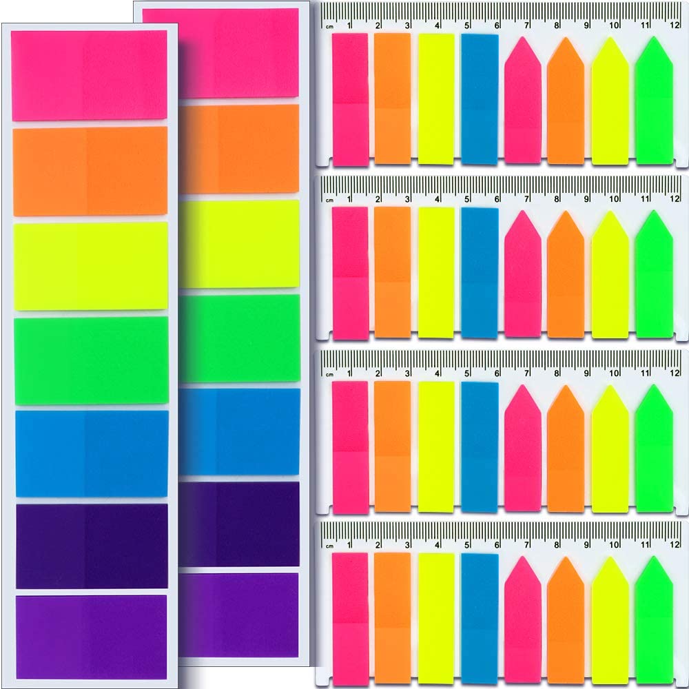 FANDAMEI 920 Pcs Neon Index Stickers, 280 Pcs Large Square Index Tabs + 640 pcs Rectangle and Arrow Sticky Notes Flags