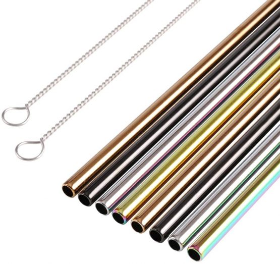 H&S 8 Metal Straws Reusable Coloured Stainless Steel Drinking Straws 2 Cleaning Brush Cleaner for Smoothie Hot Drinks with Bag Rainbow - Image 3