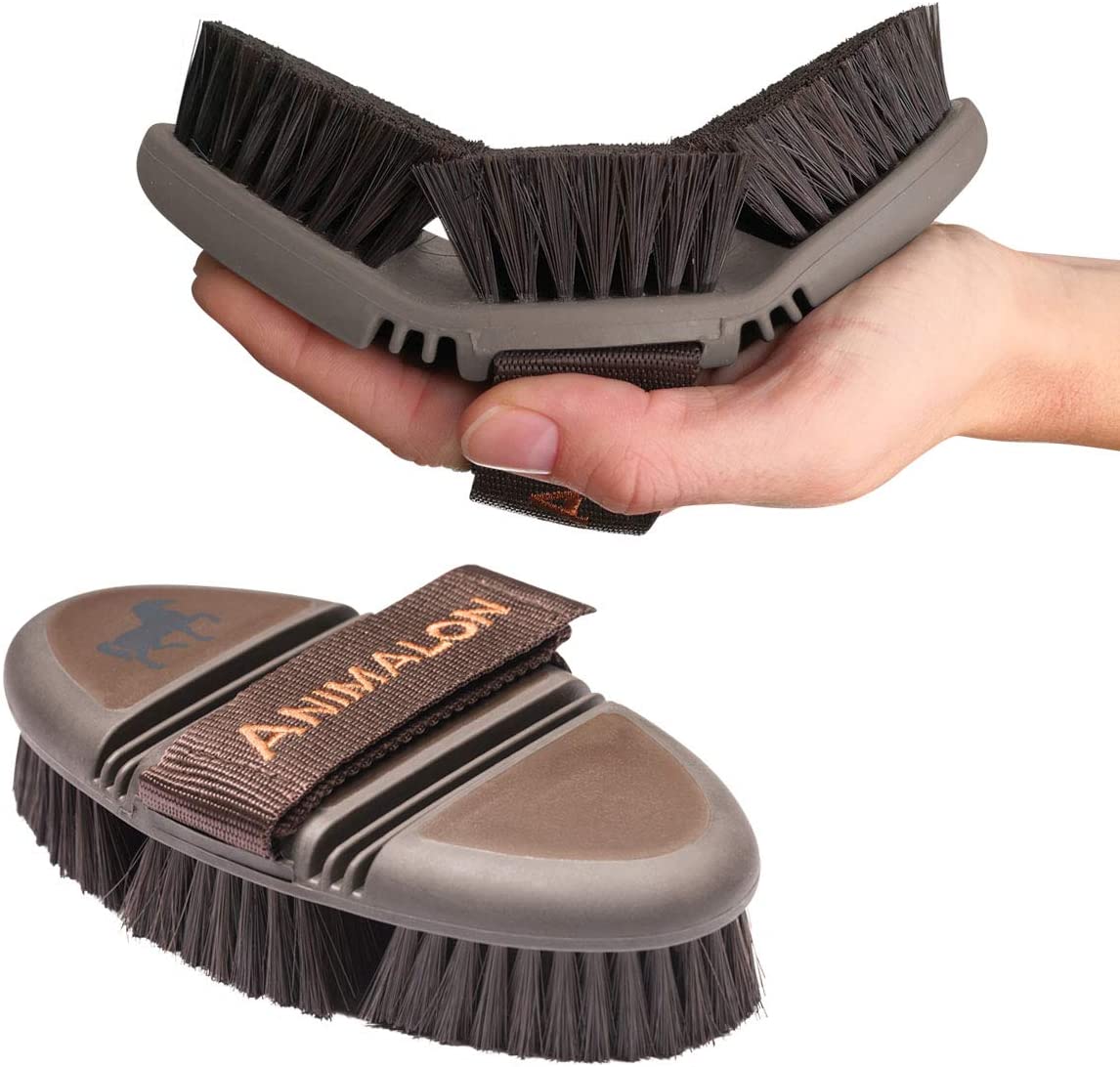 Animalon CareFlex Horse Grooming Brush, Flexible & Ergonomic Horse Hair Brush with Strap Closure for Any Horse Grooming Kit