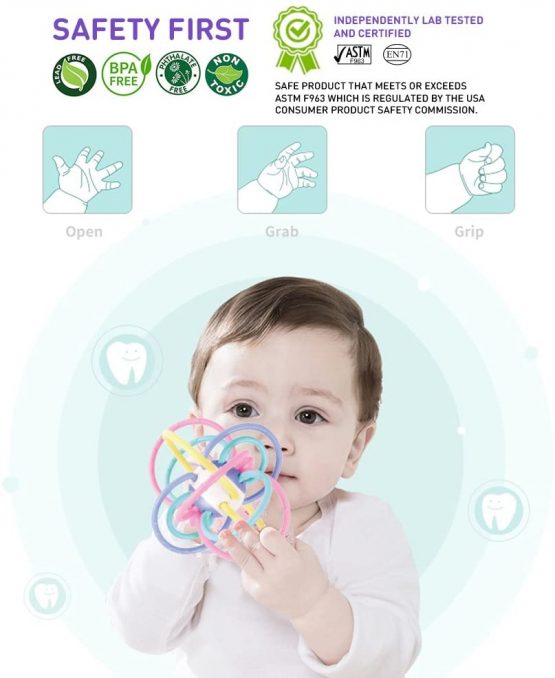 WEofferwhatYOUwant Sensory Teether and Rattle. Grab, Chew, and Shake. Plastic center for Easy Cleaning and No Exposed Screws. Baby Safe for plus 0 months. - Image 4