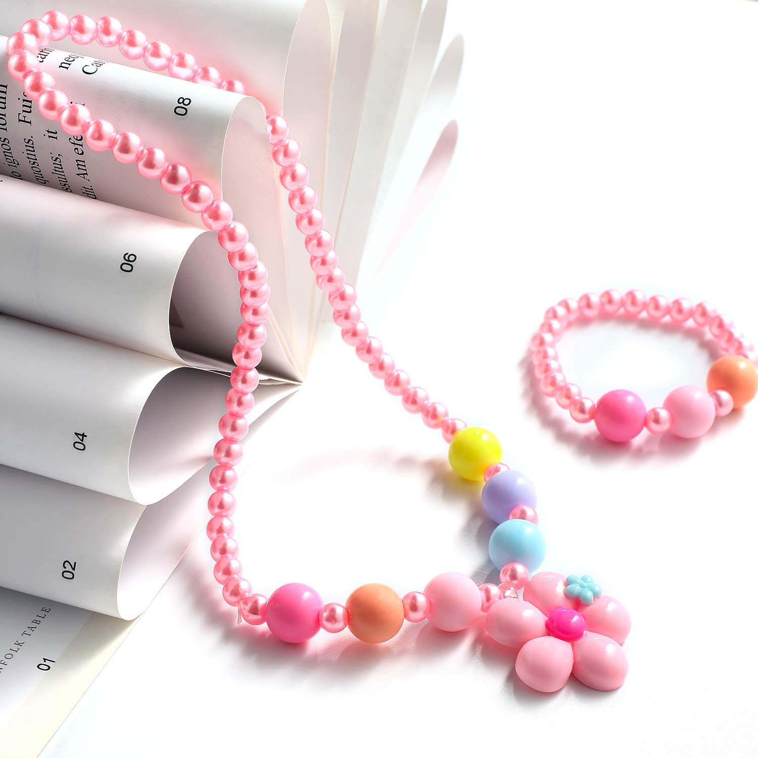 Hifot Kids Jewelry Little Girls Plush Handbag Necklace Bracelet Ring Hair Clips Set - Image 2