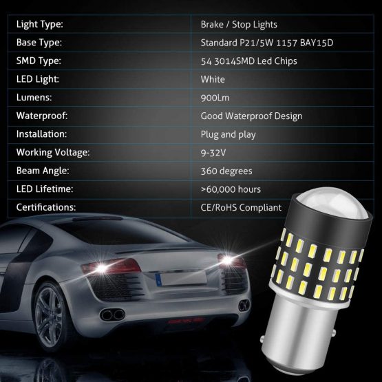 KATUR 1156 BA15S 7506 1073 1095 Led Light Bulb 3014 54 Chipsets 650 Lumens Replace for Turn Signal Back Up Reverse Brake Tail Stop Parking RV Lights,Xenon White(Pack of 2) - Image 4